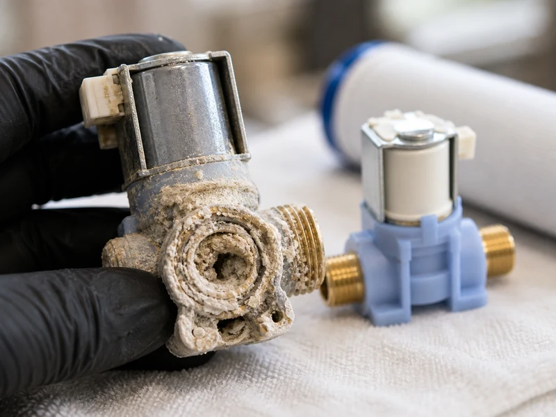 Scaled Sub-Zero water inlet valve removed from a built-in refrigerator in St. Johns Forest